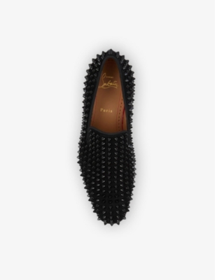 Shop Christian Louboutin Dandelion Spikes Flat Veau Velour Loafers In Black