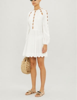 Zimmermann Goldie Scalloped Linen And Cotton-blend Mini Dress In Ivory