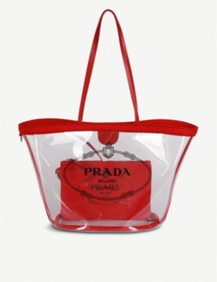 PRADA - Plexiglass logo-print tote bag 