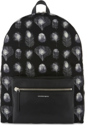 ALEXANDER MCQUEEN Black & Off-White Peacock Feather Backpack, Black/Off ...