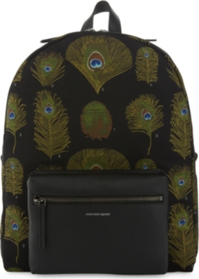 Alexander Mcqueen Leather-Trimmed Peacock Jacquard Backpack In ...