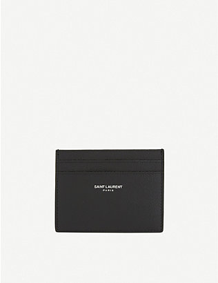 SAINT LAURENT: Branded pebbled leather card holder