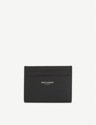 SAINT LAURENT: Branded pebbled leather card holder