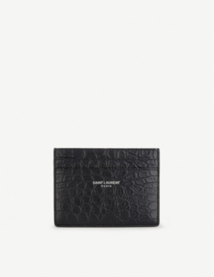 Saint Laurent Black Branded Crocodile-embossed Leather Card Holder