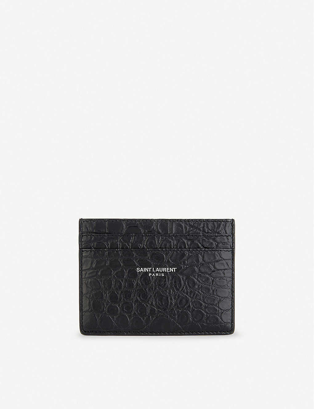 Saint Laurent Black Branded Crocodile-embossed Leather Card Holder