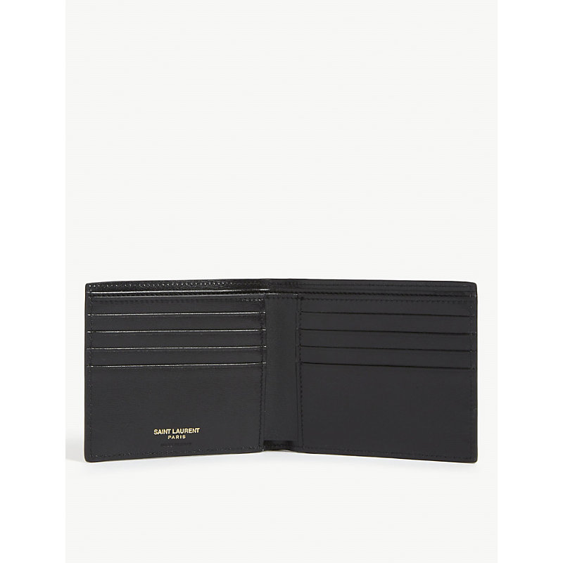 Shop Saint Laurent Mens Black Gold Monogram Leather Bifold Wallet