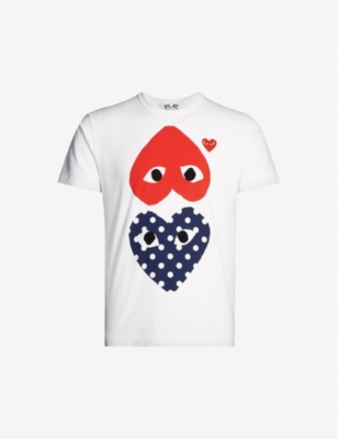 Comme des Garcons Play Mens White Heart-Print Cotton-jersey T-Shirt XL