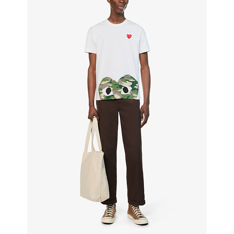 Shop Comme Des Garçons Play Heart-print Cotton-jersey T-shirt In White