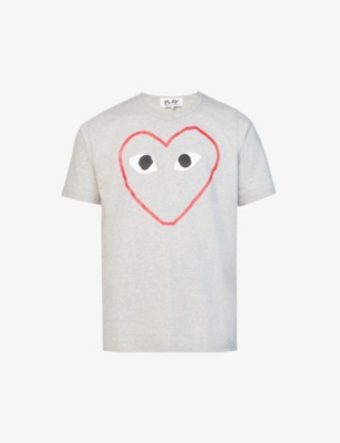 Comme des Garcons Play Mens White Heart-Print Cotton-jersey T-Shirt XL