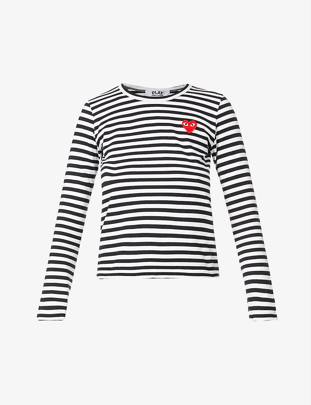 Shop Comme Des Garçons Play Heart-appliqué Cotton-jersey Top In Black-white