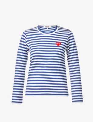 Comme Des Garçons Play Womens Navy-white Heart-appliqué Cotton-jersey Top