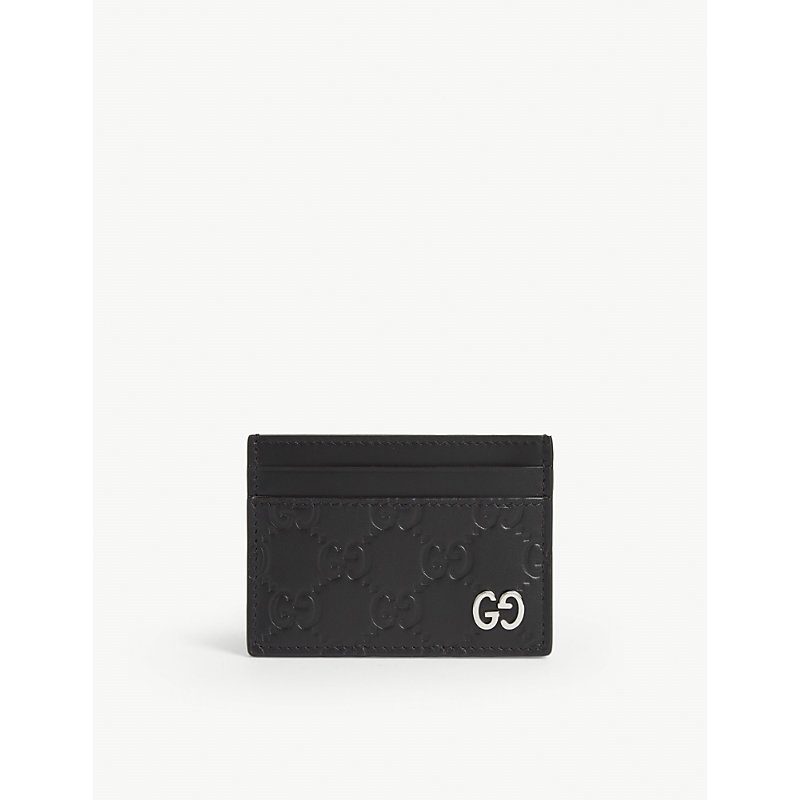 Gucci Dorian Signature Embossed Leather Card Holder In Black