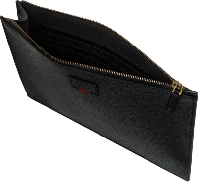 GUCCI Web tab textured leather pouch