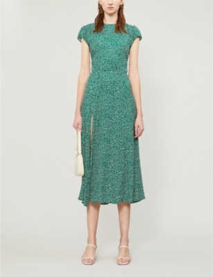 reformation lacey abstract print crepe midi dress