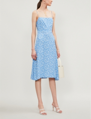 reformation lacey abstract print crepe midi dress