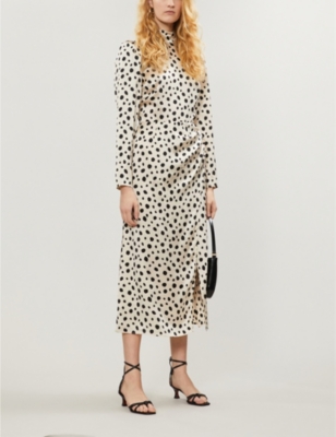 REFORMATION CARMELINA POLKA-DOT SILK MIDI DRESS