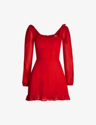 Elin ruffled-trim crepe mini dress - Cherry