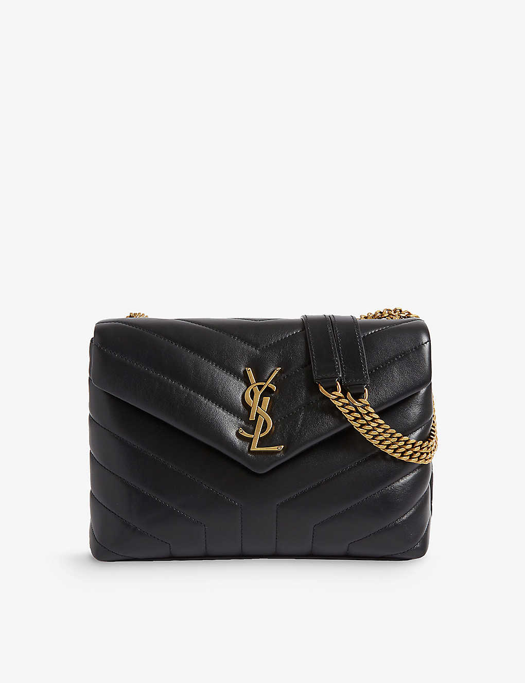 Shop Saint Laurent Black/gold Loulou Small Leather Shoulder Bag