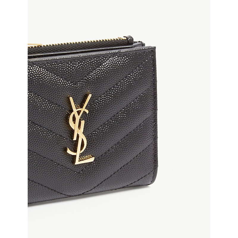 Shop Saint Laurent Monogram Quilted Leather Purse In Black Gold