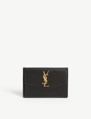 Saint Laurent Metallic Gold Logo Leather Card Holder