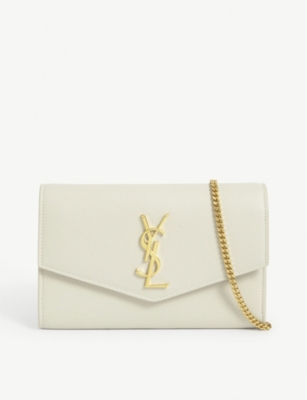 Uptown Leather Wallet On Chain in Beige - Saint Laurent