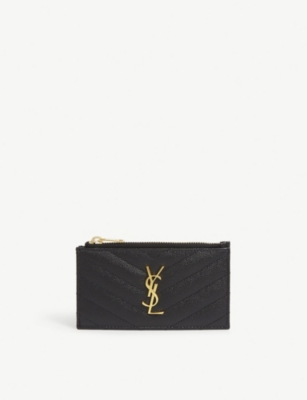 Saint Laurent Fragments Ysl Zip Leather Card Case In Crema Soft