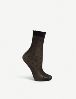 Shop Falke Women's 3009 Black Polka Dot Knitted Ankle Socks