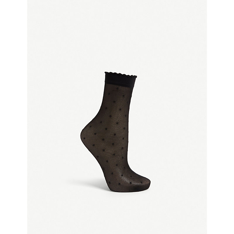 Shop Falke Womens 3009 Black Polka Dot Knitted Ankle Socks