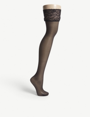 Falke Seidenglatt 15 Knitted Stockings In 3009 Black