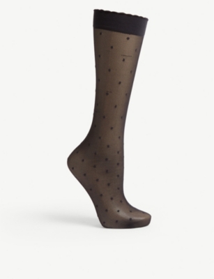 Shop Falke Polka Dot Knee-high Knitted Socks In 3009 Black