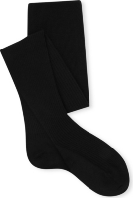 Falke Mens 3009 Black Ribbed Knee-high Wool-blend Socks