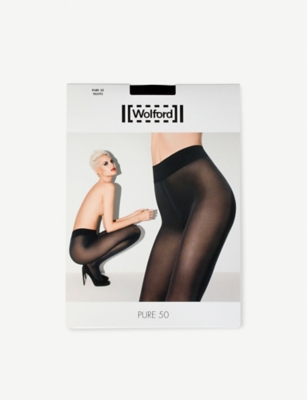 Shop Wolford Mens  Pure 50 Black Tights