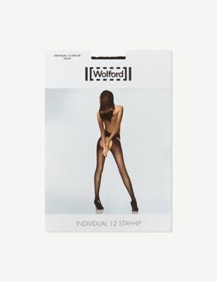 Shop Wolford Women's Black Individual 12 Stay-hip Tights