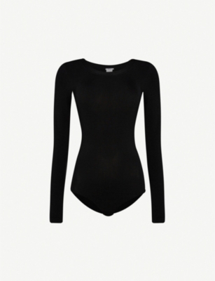 Shop Wolford Women's Black Ladies Black Cotton Blend Berlin Scoop-neck Body, Size:
