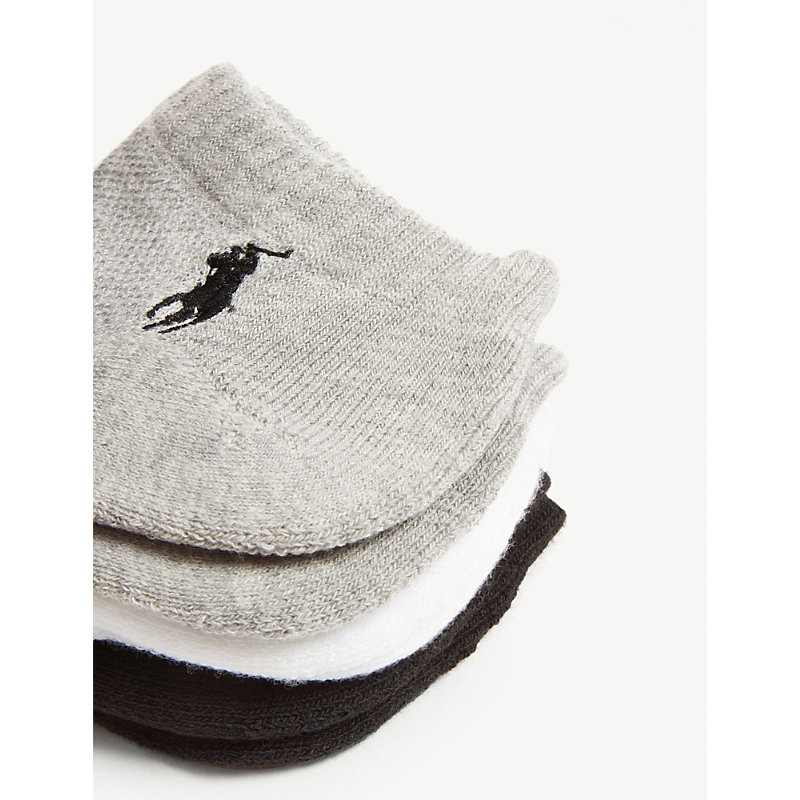Shop Polo Ralph Lauren Women's White Black Grey Logo Cushioned Sole Socks Set Of Six