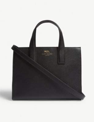 KURT GEIGER BLACK PRACTICAL SAFFIANO LEATHER TOTE BAG