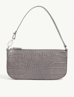 Rachel croc-embossed leather shoulder bag - GREY