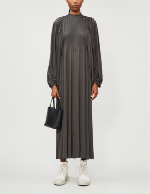 The Row Doan Pleated-top Crepe Dress In Gunmetal