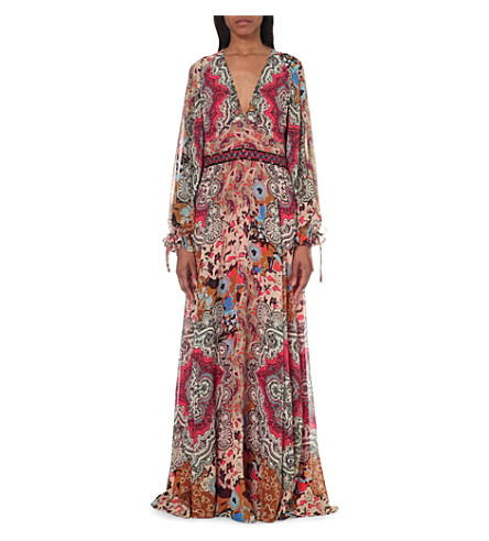 ETRO Paisley Print Silk Maxi Dress in Coral | ModeSens
