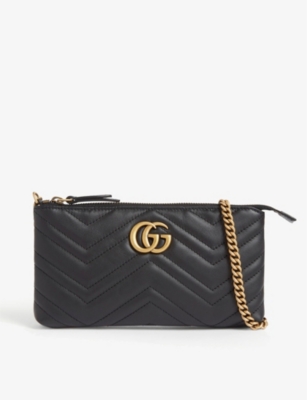 Gucci GG Marmont Matelasse Mini Bag Black in Chevron Leather with Gold-tone  - GB