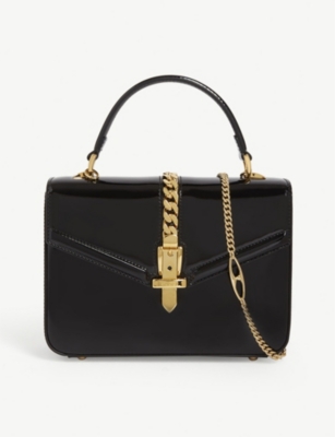 Sylvie patent leather mini tote - BLACK