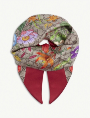 gg flora print silk scarf