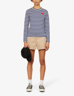 Comme Des Garçons Play Striped Long-sleeved T-shirt In Navy/white