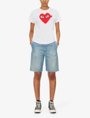 Shop Comme Des Garçons Play Comme Des Garcons Play Women's White Heart-print Cotton-jersey T-shirt
