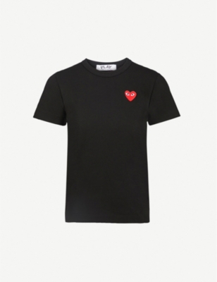Shop Comme Des Garçons Play Heart Logo-embroidered Cotton-jersey T-shirt In Black