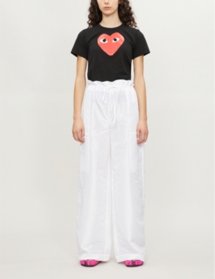 Shop Comme Des Garçons Play Comme Des Garcons Play Women's Black Middle Heart-print Cotton-jersey T-shirt