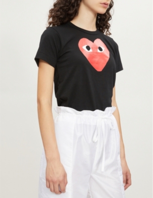 Shop Comme Des Garçons Play Comme Des Garcons Play Women's Black Middle Heart-print Cotton-jersey T-shirt