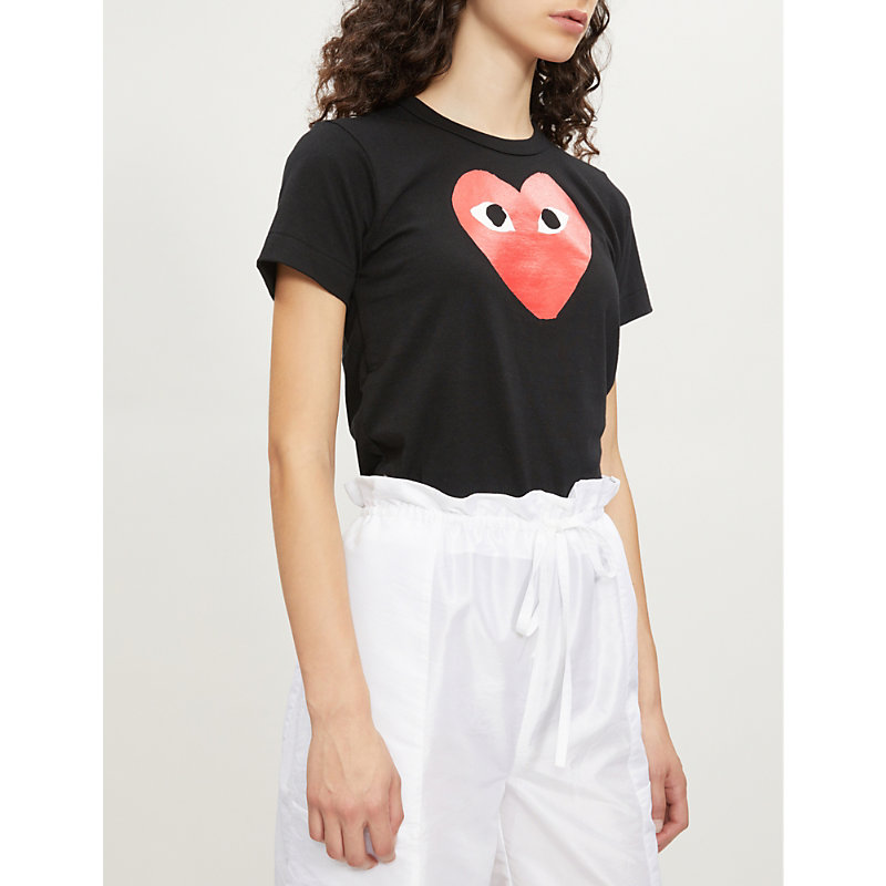 Shop Comme Des Garçons Play Middle Heart-print Cotton-jersey T-shirt In Black