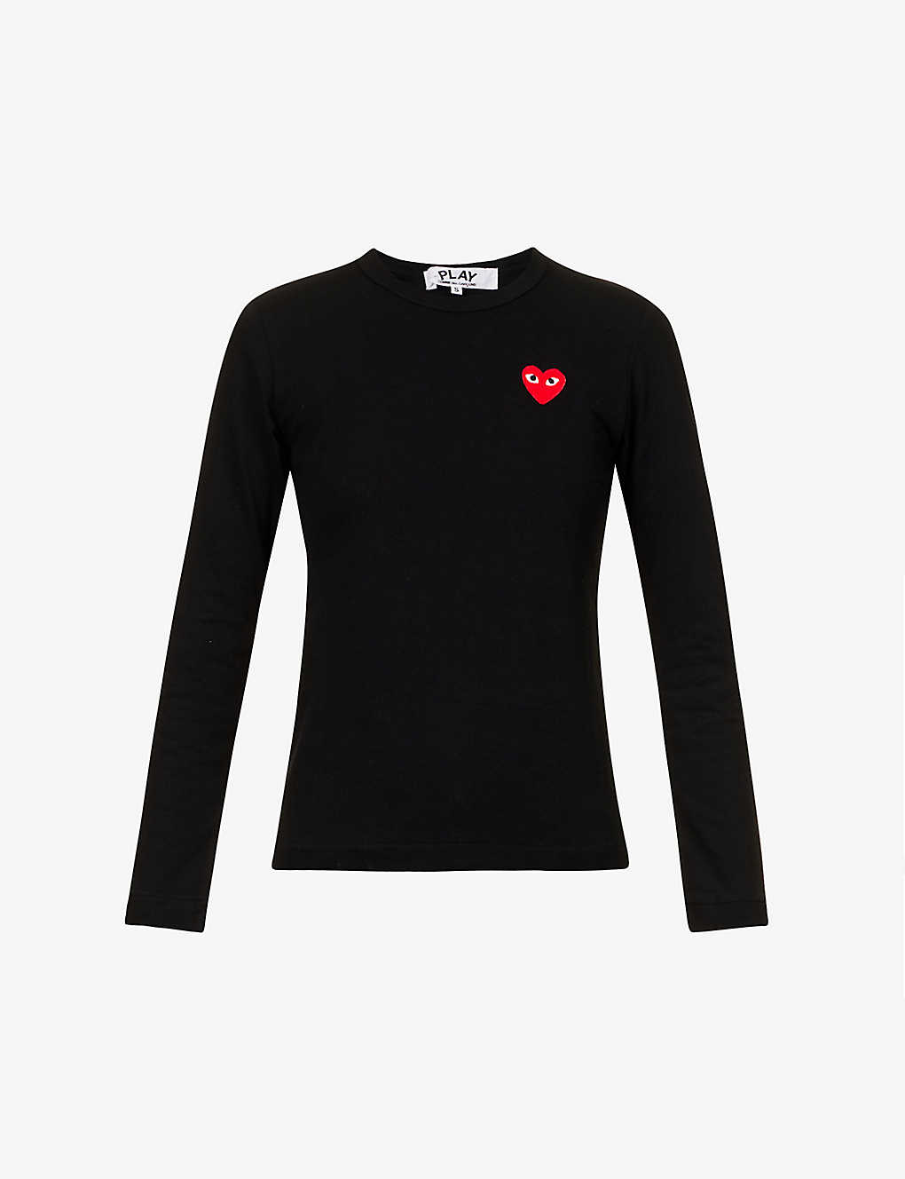 Comme Des Garçons Play Heart-appliquéd Cotton-jersey Top In Black