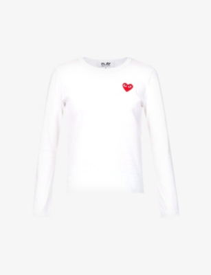 Shop Comme Des Garçons Play Comme Des Garcons Play Womens White Heart-appliquéd Cotton-jersey Top